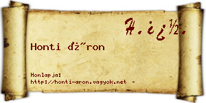 Honti Áron névjegykártya